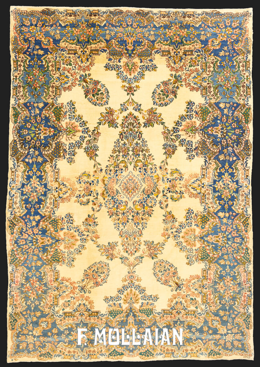Antique Kerman Rug Floral Design Beige Field n°:17725766
